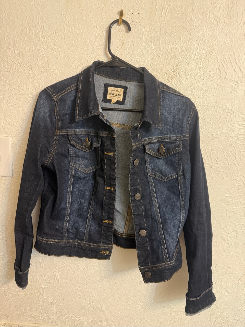 Wax Jean Dark Blue Denim Jacket with Contrast Stitching